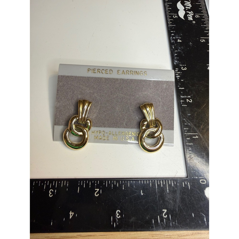 Vintage Gold Tone Door Knocker Earrings Hypo-Allergenic Made in USA Pierced